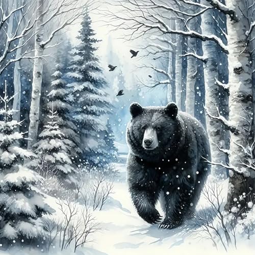 MOMDEDP Diamond Painting Kits for Adults -Forest Bear DIY 5D Diamond Art Kits Full Drill Winter Diamond Dots Paintings with Diamonds Gem Art and Crafts for Beginners Home Decor 12x12inch Animal