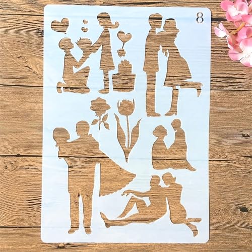 TIAMECH 4 Pcs A4 Reusable Family Stencils for Painting | Parents & Couple Lover Layering Templates, DIY Wall Art, Wood Furniture, Scrapbook & Crafts (8.3x11.7inch) - style: Family