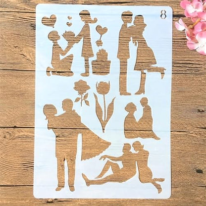 TIAMECH 4 Pcs A4 Reusable Family Stencils for Painting | Parents & Couple Lover Layering Templates, DIY Wall Art, Wood Furniture, Scrapbook & Crafts (8.3x11.7inch) - style: Family