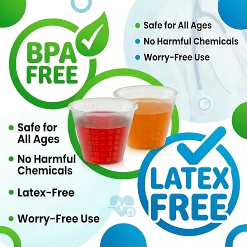 Disposable Medicine Cups Graduated, Bulk Pack of 100, 1 oz (30ml) Small Plastic Measuring Cup for Liquid Medication, Paint, epoxy, Pill and Resin. - size: 1 oz