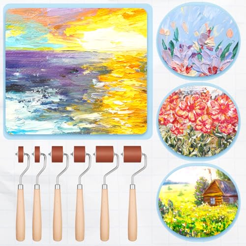 SHENLIU 6Pcs Rubber Brayer Rollers, Craft Stamping Ink Roller with Comfort Grip for Stamping Printing Printmaking Embossing Versatile Sizes 1.18", 0.78", 0.39"