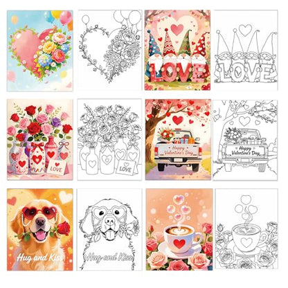 Niteform 6 Packs Valentine's Day Pre Drawn Canvas to Paint， 8x10 in Pre Printed Canvas Boards, Pre Stretched Outline Painting Kits for Beginners, Adults, Party Favors & Romantic Craft Activities - style: 8*10-valentine