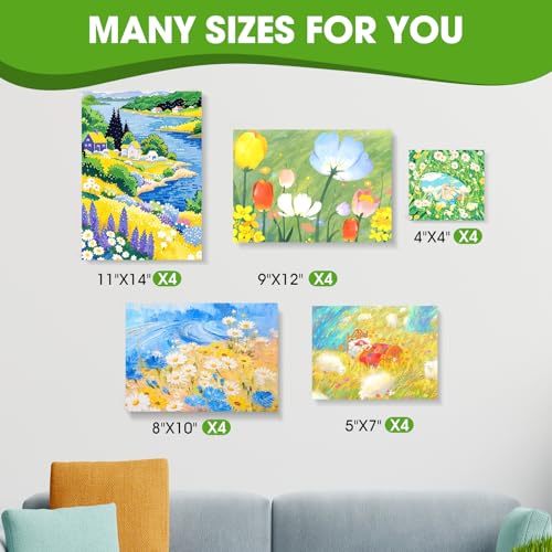 Stretched Canvas for Painting, Multi Size 11x14, 9x12, 8x10, 5x7, 4x4(4 of Each), 20 Packs Primed Blank Canvases, Very Good for Beginners or Professionals. - size: Multisize 20 Pack