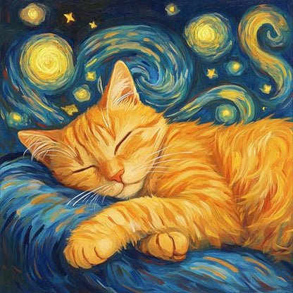 RYMILIE Cat Diamond Art, Starry Night Diamond Art Kits for Adults Beginners,5D DIY Full Drill Diamond Painting Cat Gem Art, Home Wall Art (14x14 inch) - color: DP03645