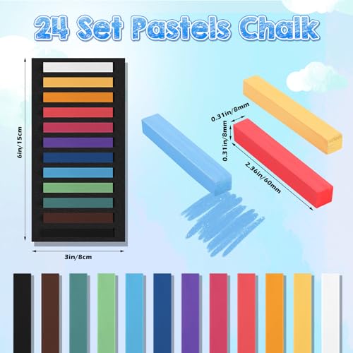 Watersay 288 Pcs Soft Chalk Pastels for Artists Color Pastels Set 12 Assorted Colors Square Chalk Sticks 2.36 Inches 24 Boxes Art Drawing Painting Supplies for Parties, Donations, 60 mm - size: 60 mm