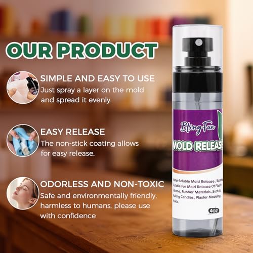 4Oz Mold Release Spray for Candle Making and Epoxy Resin, Fast-Drying Silicone Oil Releaser, Non-Stick Professional Mold Release Agent, Promotes Mold Longevity, Withstands High Temperature