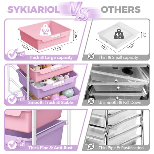 SYKIARIOL Utility Cart with 6 Labeling Drawers and Wooden Tabletop - color: Dreamy Color, size: 6-Drawer