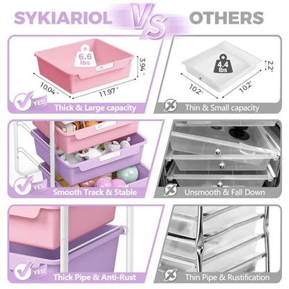 SYKIARIOL Utility Cart with 6 Labeling Drawers and Wooden Tabletop - color: Dreamy Color, size: 6-Drawer