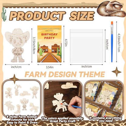 Saypacck 24 Pcs Cowboy Party Favors Wooden Paint Craft Kits | Rodeo Birthday Supplies, Cowgirl Theme Crafts, Western Party Activity, Thank You Gifts, Organza Bags for Goodie Fillers - style: Western Cowboy