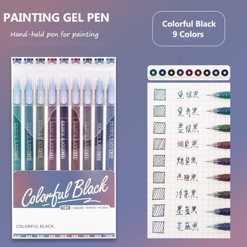 Gel Pens with 0.6mm Fine Point, 9 Colors Acrylic Drawing Gel Pen - color: Colorful Black