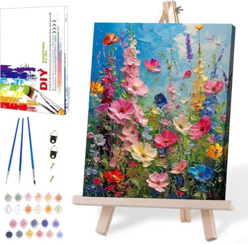 MIRCVSH Wild Flowers Paint by Numbers Kit for Adults Framed,Paint by Number for Adults,Floral Adults' Paint-by-Number Kits on Canvas with Wooden Easel for Home Wall Decor 12X16 Inch - color: BKH1855