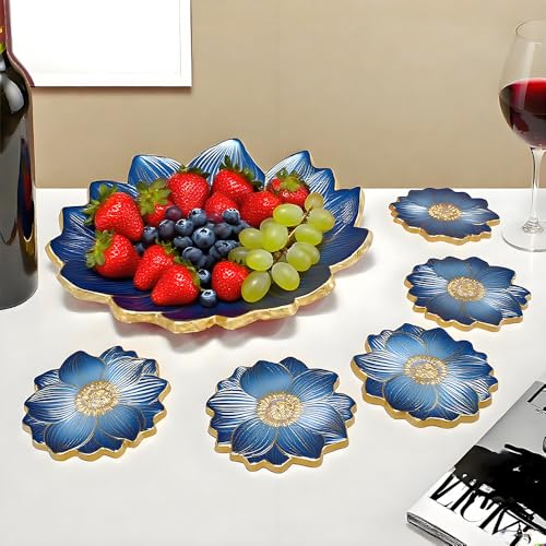 YXDGSG Large Resin Tray molds 14in Flower Resin Molds Silicone + 4pcs Coaster Silicone Mold Set DIY Art Craft Tray Cup Mats Epoxy Resin Casting