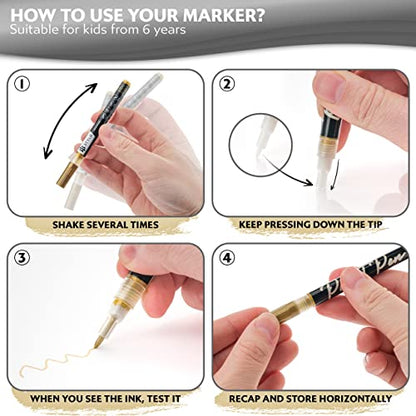 Stylo Acrylic Paint Markers, 4 Metallic Paint Pens Gold Silver Black White - color: Gold, Silver, Black, White