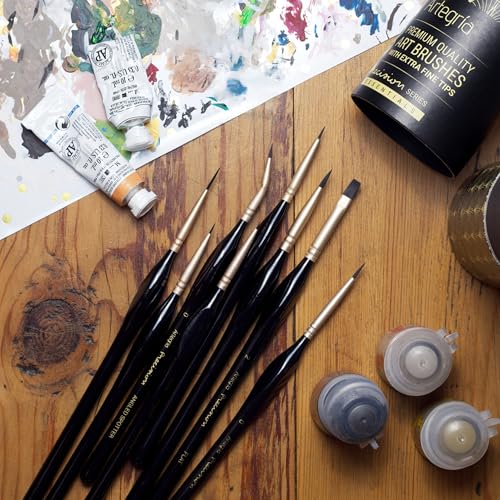 ARTEGRIA Detail Paint Brush Set, 8 Extra Fine Tip Miniature Brushes - color: Black - 8pcs