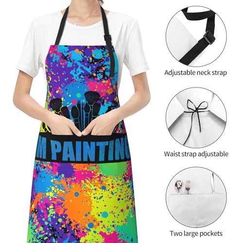 Funny Apron Polyester Grooming Aprons with Pocket for Cooking Kitchen Grilling Adults - color: Colorful Paint Art