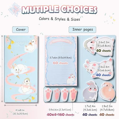 Hommie Cute Sticky Notes Set, Sticky Notes Set Planner Dividers, Easter Bunny Self-Stick Memo Pads with Animal Divider Tabs, Bundle Writing Designs for Office, School, Easter Party Supplies - color: Rabbit(blue Background)