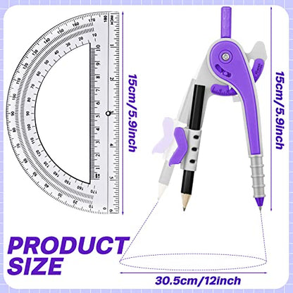 Seajan 36 Sets Compass and Protractor Set Geometry Compass with Pencil 6 Inch Drawing Tool Protractor for Geometry Bulk for Office Drafting Drawing