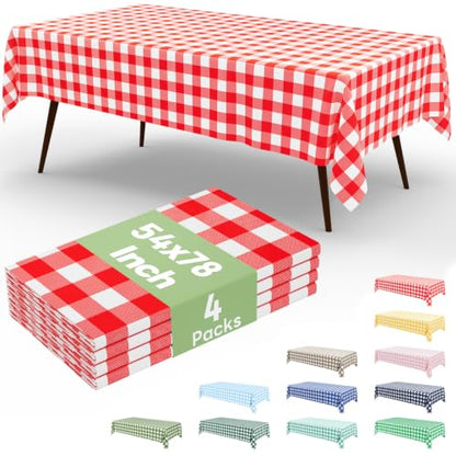 misaya 4 Packs 54 x 78 Inch Buffalo Disposable Table Cloth, Waterproof Plastic Tablecloth, Rectangle Red and White Checkered Table Covers for Picnic, Birthday, Party, Back to School - color: Red and White, size: 54" X 78"