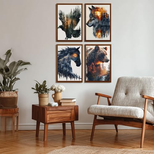 Reivworl 4 Pack Framed Paint by Numbers for Adults with Wooden Easel, Animal Paint by Numbers Kit for Adults Beginner, Acrylic Painting by Number for Home Wall Decor - 8X12 Inch - color: 05-Animal
