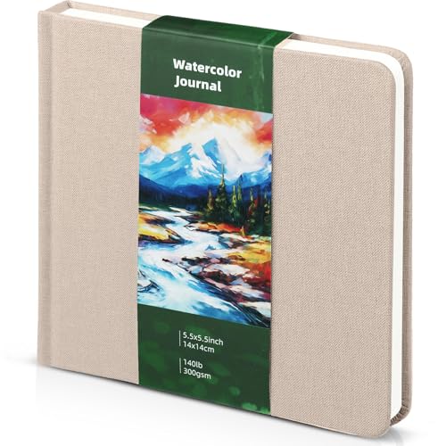 5.5in Watercolor Sketchbook Journal Square Watercolor Notebook Light Beige - color: Light Beige, size: 5.5x5.5 in