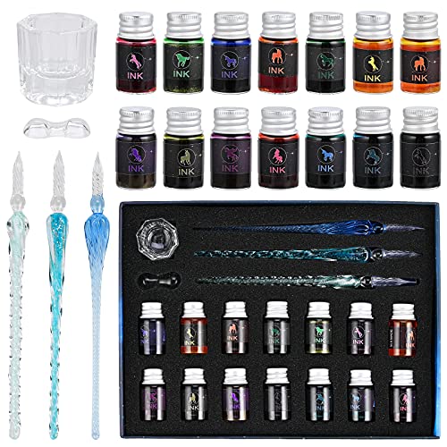 GOLDGE 19 Pieces Glass Dip Pen Ink Set