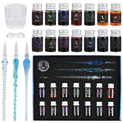 GOLDGE 19 Pieces Glass Dip Pen Ink Set