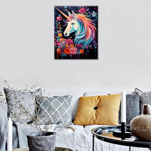 Tucocoo Rainbow Unicorn Paint by Number for Adults Beginner, DIY Oil Painting Kits on Canvas with Brushes and Acrylic Pigment, Flowers Cute Animal Picture for Home Decor 16x20 inches (Frameless) - color: Artwork-14, size: 16''x20''(Without Frame)