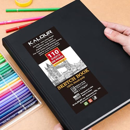 Kalour Hardcover Sketch Book,8.5“x11,Pack of 2, 220 Sheets (68lb/110gsm),Acid Free Art Sketchbook, Artistic Drawing Painting Writing Paper for Kids Adults Beginners Artists
