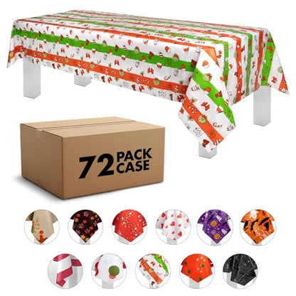Grandipity Holiday Christmas 72 Pack Premium Disposable Plastic Tablecloth 54 Inch. x 108 Inch. Rectangle Table Cover - color: Christmas, size: 54" x 108" - 72 Pack