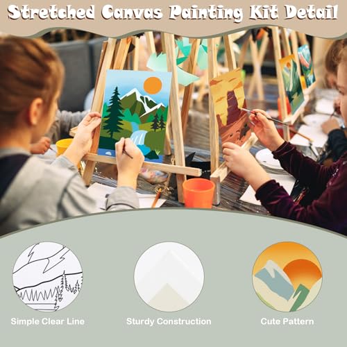 12 Packs Pre Drawn Canvas to Paint for Adults, Pre Printed Canvas for Kids, Pre Stretched Canvas Outline Painting Boards for Beginners, Students, Party Favor (5 * 7 inch, Landscape) - style: Landscape