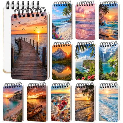 Fuyoooo 12 Pcs Beach Diamond Art Notebook Kits for Adults, 4.72 x 2.83 Inch | Ocean Beach Diamond Art Notebook, DIY Cover Notebook Diamond Painting for Beginners, 5d Journal Art Notepad Accessories - style: Beach