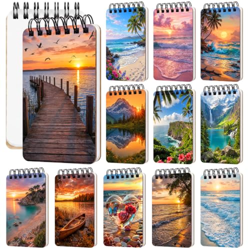 Fuyoooo 12 Pcs Beach Diamond Art Notebook Kits for Adults, 4.72 x 2.83 Inch | Ocean Beach Diamond Art Notebook, DIY Cover Notebook Diamond Painting for Beginners, 5d Journal Art Notepad Accessories - style: Beach