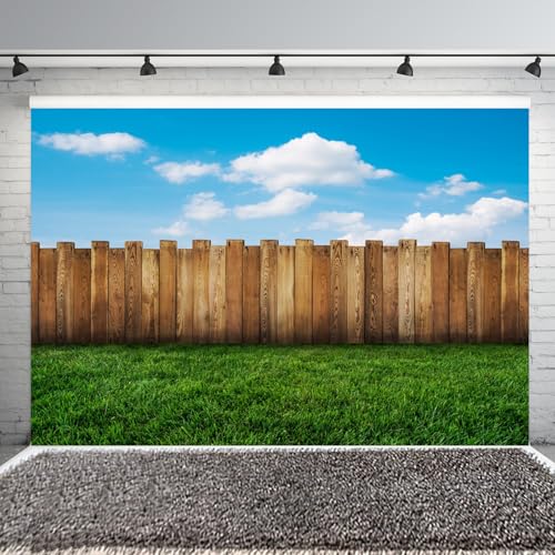 8x6.5ft Meadow Backdrop Wooden Fence Blue Sky Spring Scenery Outdoor Picnic Party Background Countryside Field Backdrop Nature Backdrops - size: 8x6.5ft