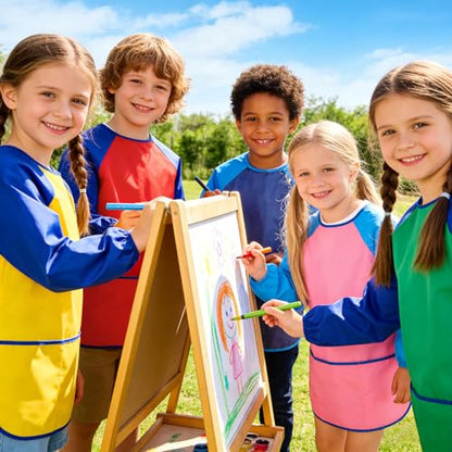 2 Pack Kids Art Smock Waterproof with Long Sleeve and 3 Roomy Pockets Artist Children Aprons for Toddlers Age 3-8 Painting Crafts(Yellow) - color: 2 Pack Yellow