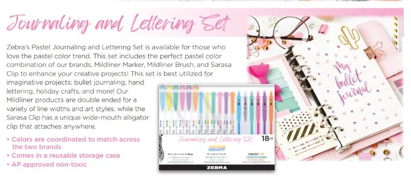 Zebra Pen MILDLINER Highlighter, Brush & SARASA Gel Pen Set, Assorted 18-Pk | Includes 6 MILDLINER Highlighters, 6 Brush Pens, and 6 SARASA Clip Gel Pens, Ideal for Journaling and Hand Lettering (76018) - style: Calligraphy and Journaling Set