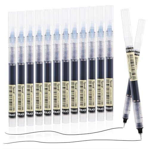 12 Pack Black Liquid Ink Rollerball Gel Pens, 0.5mm Extra Fine Point Tip, Smooth Writing Quick Drying No Smear No Bleed for Journaling, Drawing, Sketching, School Notes & Art Supplies - color: Black