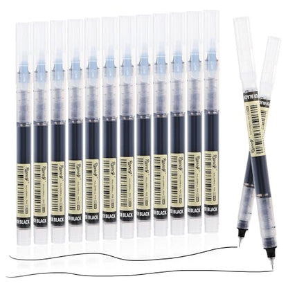 12 Pack Black Liquid Ink Rollerball Gel Pens, 0.5mm Extra Fine Point Tip, Smooth Writing Quick Drying No Smear No Bleed for Journaling, Drawing, Sketching, School Notes & Art Supplies - color: Black