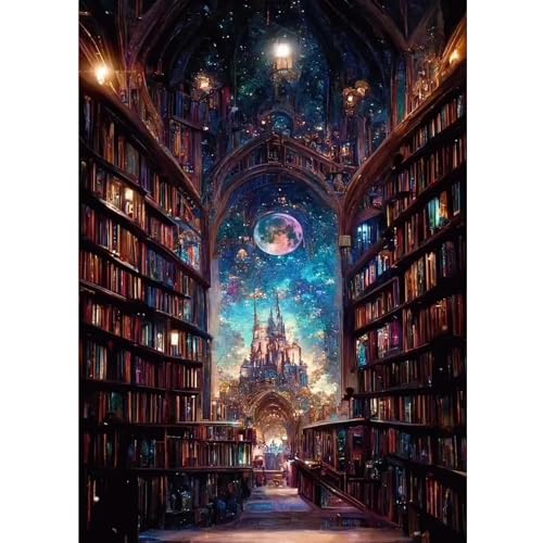 koemhxb Magical Library Paint by Numbers Kit for Adults Beginner Fantasy Acrylic Painting DIY Art Canvas by Number Kits for Gifts Home Wall Decor 16x20 Inch - color: Magical Library