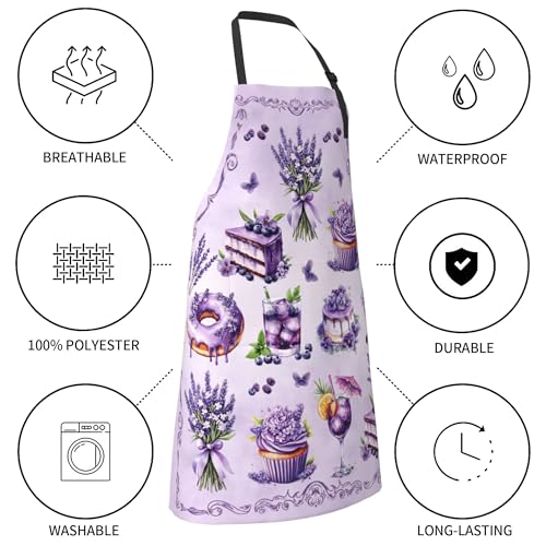 Funny Apron Polyester Grooming Aprons with Pocket for Cooking Kitchen Grilling Adults - color: Sweet Cake Purple