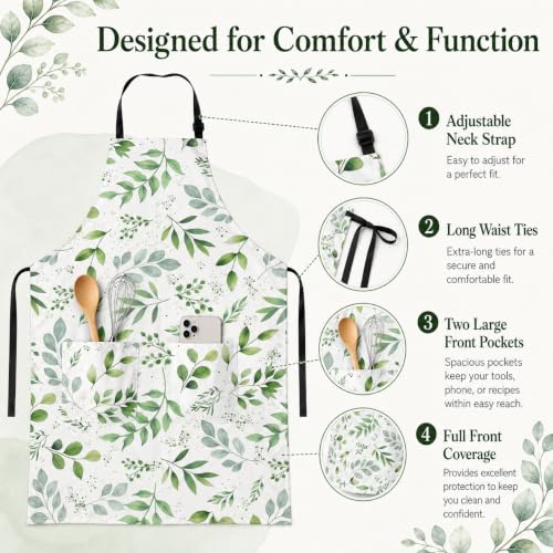 Leaf Apron with 2 Pockets Adjustable Stain Resistant Kitchen Cooking Apron for Baking BBQ Grilling Grilling Painting Gardening - color: Leaf