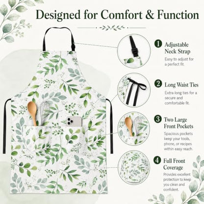 Leaf Apron with 2 Pockets Adjustable Stain Resistant Kitchen Cooking Apron for Baking BBQ Grilling Grilling Painting Gardening - color: Leaf