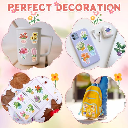 Labeol Diamond Art Kits for Kids Boys and Girls Ages 6-8-10-12 Easy to DIY Creative Diamond Art Sticker Craft by Numbers Kits for Kids and Adult Beginners (Potted Plant) - style: Potted Plant