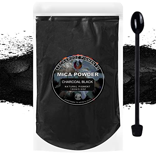 Charcoal Black Mica Powder for Epoxy Resin 100g / 3.5oz. Sealed Bag - TECHAROOZ 2 Tone Resin Dye Color Pigment Powder for Lip Gloss, Nails, Colorant for Soap Making dye - color: Charcoal Black