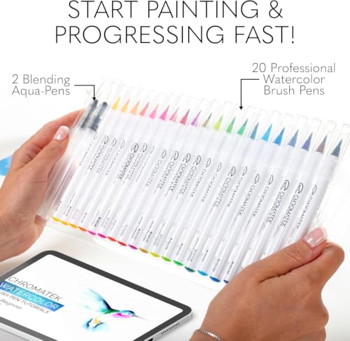 CHROMATEK 22 Watercolor Pens Set | 2 Aquapens & 20 Unique Colors | Brush Pens | Easily Blendable, Vivid, Smooth | Professional Art Supplies - style: 22 Pen Set