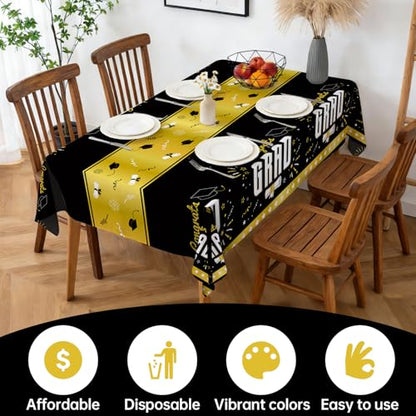 4 Pack Graduation Tablecloth 54"x108" Disposable Plastic Tablecloths Gongrats Grad Tablecover for Graduation Party Supplies (Black and Glod) - color: Graduation Black