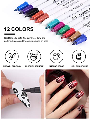 12 Color 3D Nail Art Pens Kalolary Nail Art Markers Graffiti Dotting Pen - color: E