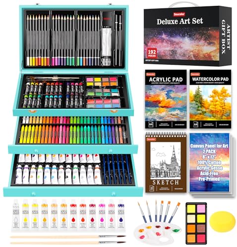 Soucolor Art Supplies, 192-Pack Deluxe Art Set Drawing Painting Supplies - color: Teal