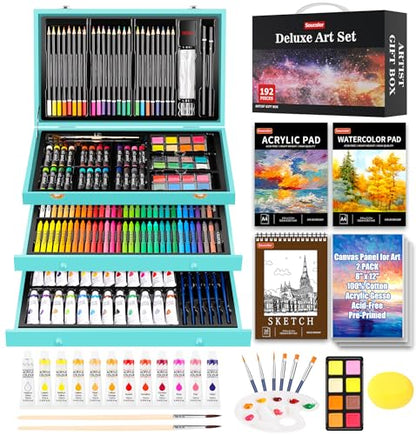 Soucolor Art Supplies, 192-Pack Deluxe Art Set Drawing Painting Supplies - color: Teal