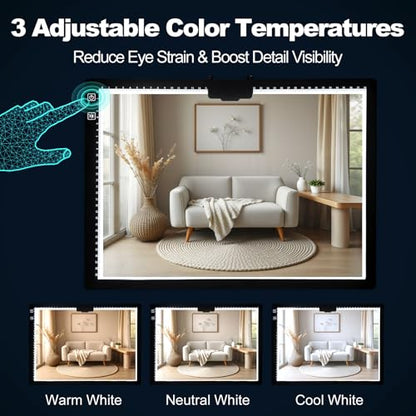 A3 Rechargeable LED Light Pad - 6-Level Stepless Dimming Tracing Light Box - color: A3D40-black