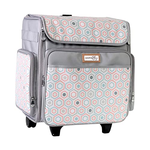 Everything Mary Rolling Scrapbook Tote, Grey Hexagon - Papercraft Tote with Wheels for Scrapbook & Art Storage - Organizer Case for IRIS Boxes, Supplies, and Accessories - for Teachers & Medical - color: Grey Pattern